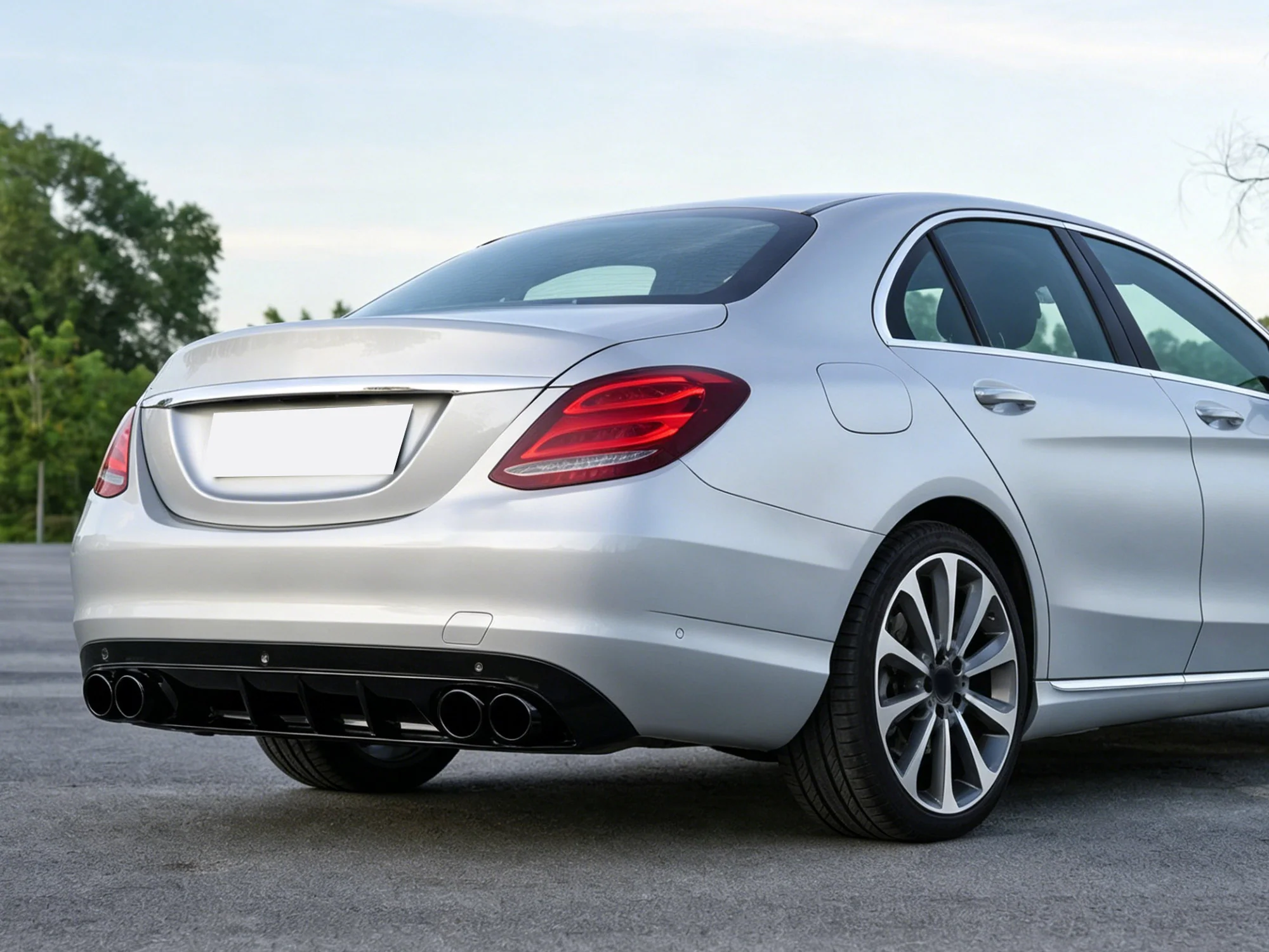 C43 Style Rear Diffuser Lip W/ Black Tips For Mercedes Benz C-Class W205 C200 C250 C300 Non AMG 2015-2021 - Image 2