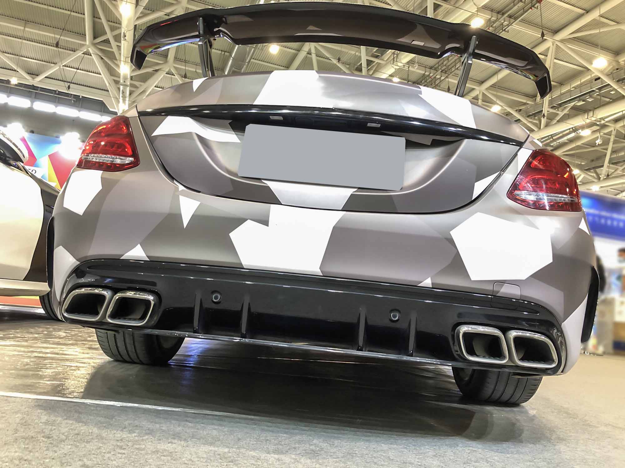 Gloss Black Diffuser w/ Chrome Exhaust Tips For Mercedes W205 Sedan C250 C300 C43 Sedan AMG Line 2015-2021 - Image 3