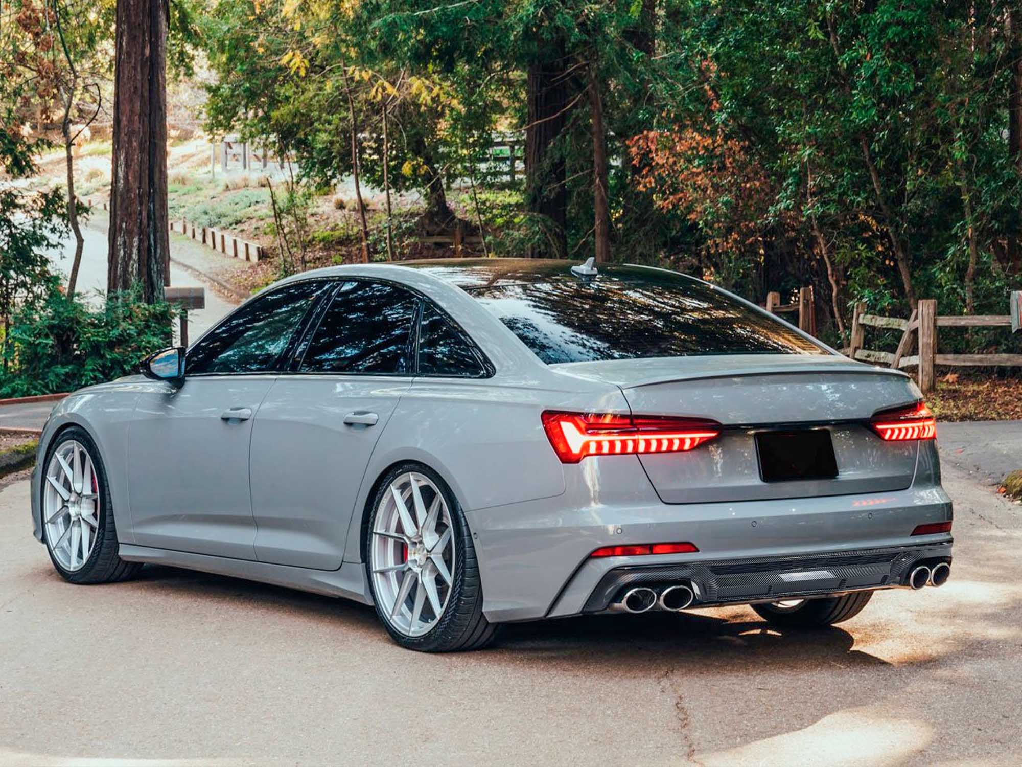 Carbon Fiber Style Rear Diffuser + Silver Exhaust Tips For Audi A6 C8 S-Line S6 2019-2025 - Image 2