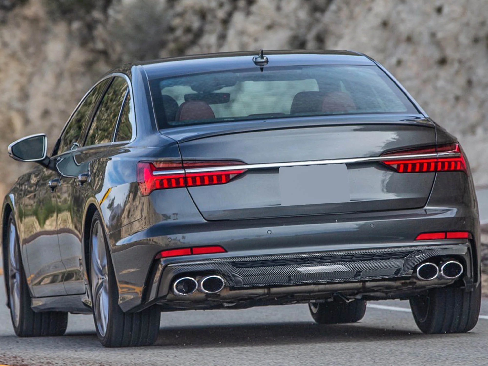Carbon Fiber Style Rear Diffuser + Silver Exhaust Tips For Audi A6 C8 S-Line S6 2019-2025 - Image 3