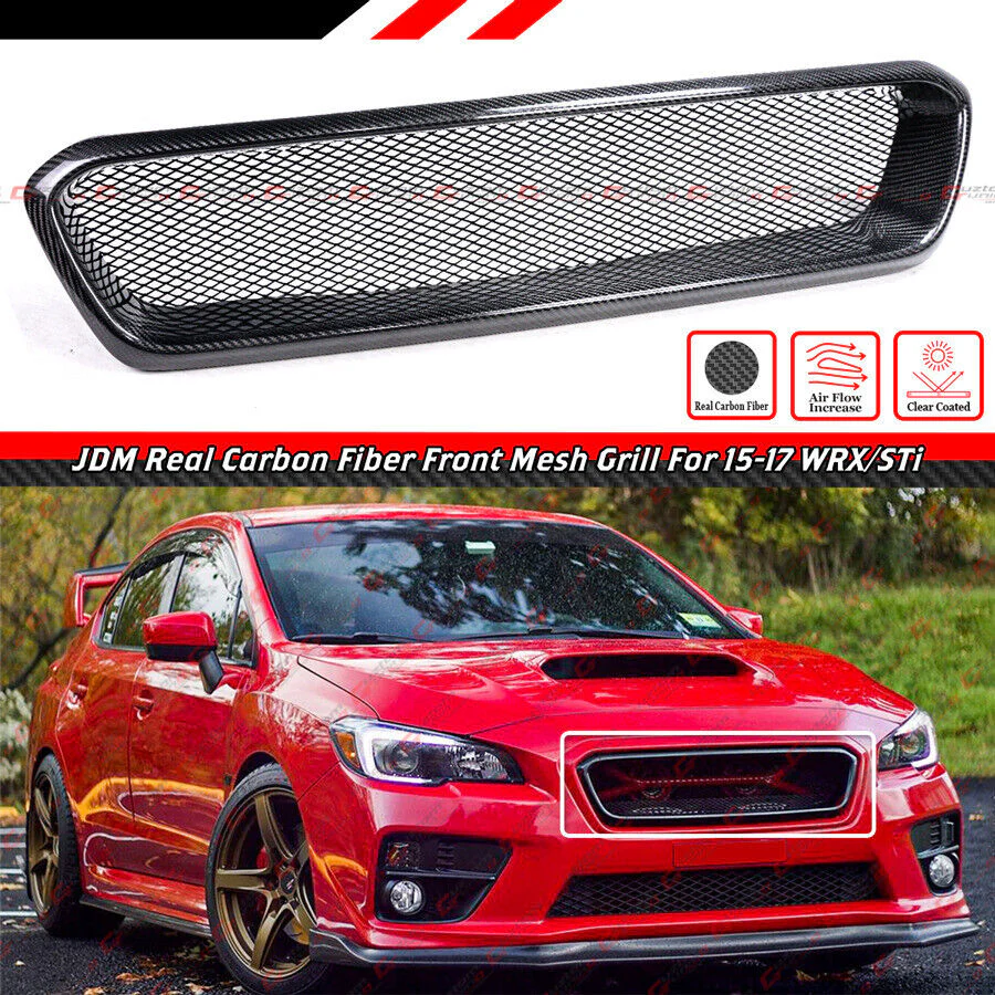 Carbon Fiber Badgeless Front Mesh Grill Grille Fit For 2015-2017 Subaru WRX STi - Image 2