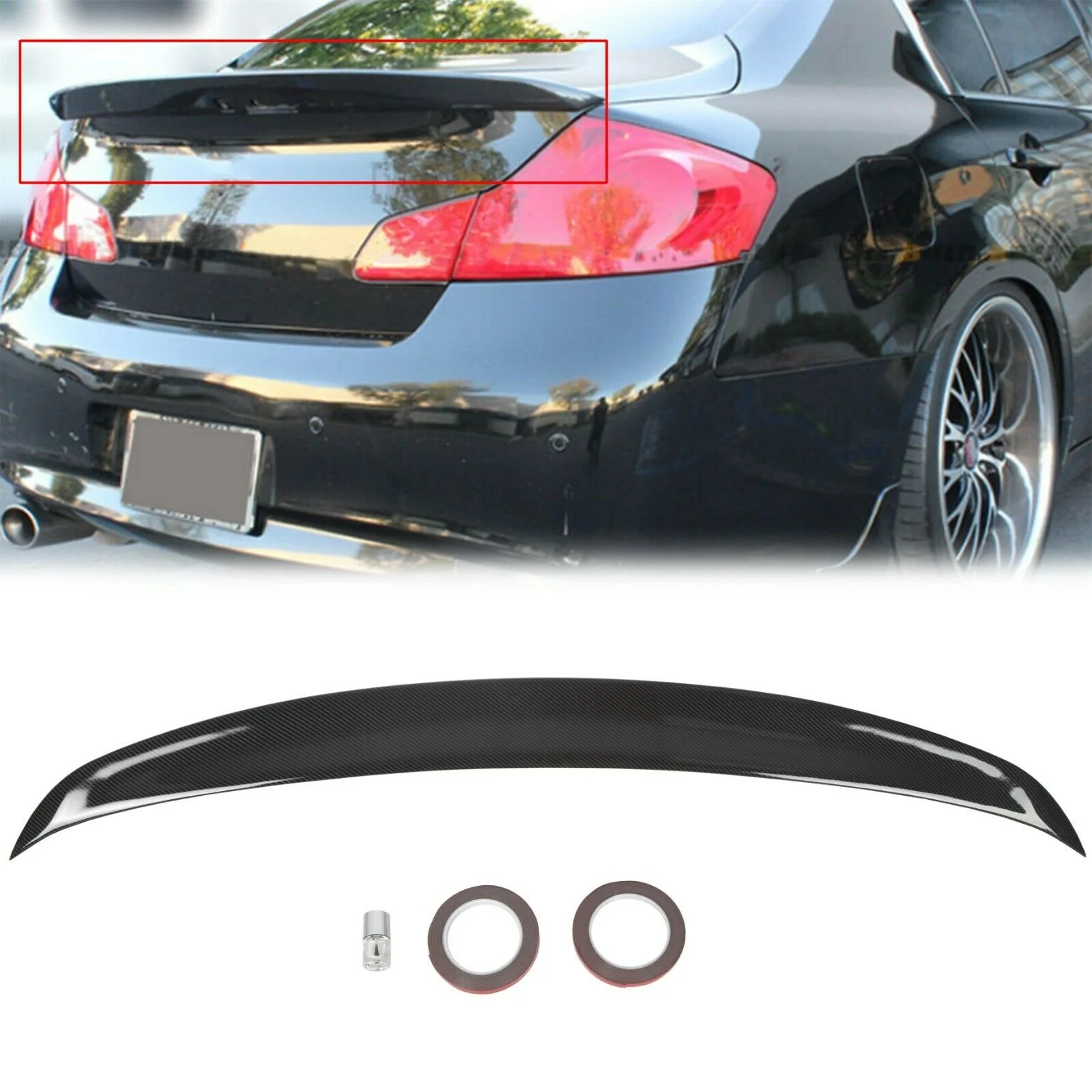 For 2009-2013 Infiniti G25 G37 Sedan Carbon Fiber Look Trunk Spoiler Wing - Image 2