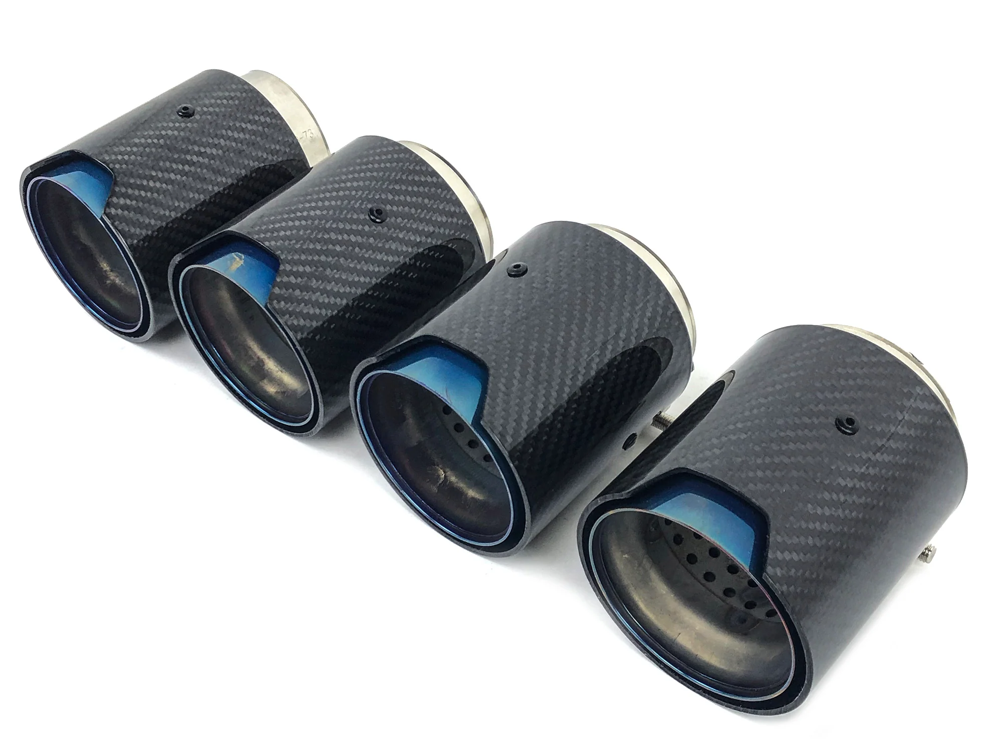 2.75" In 3.5" Out Carbon Fiber Blue Exhaust Tips 4PCS Set For Audi S4 S5 S6 S7, BMW 3/4 Series, Ford Mustang GT, Genesis G70, Kia Stinger - Image 12