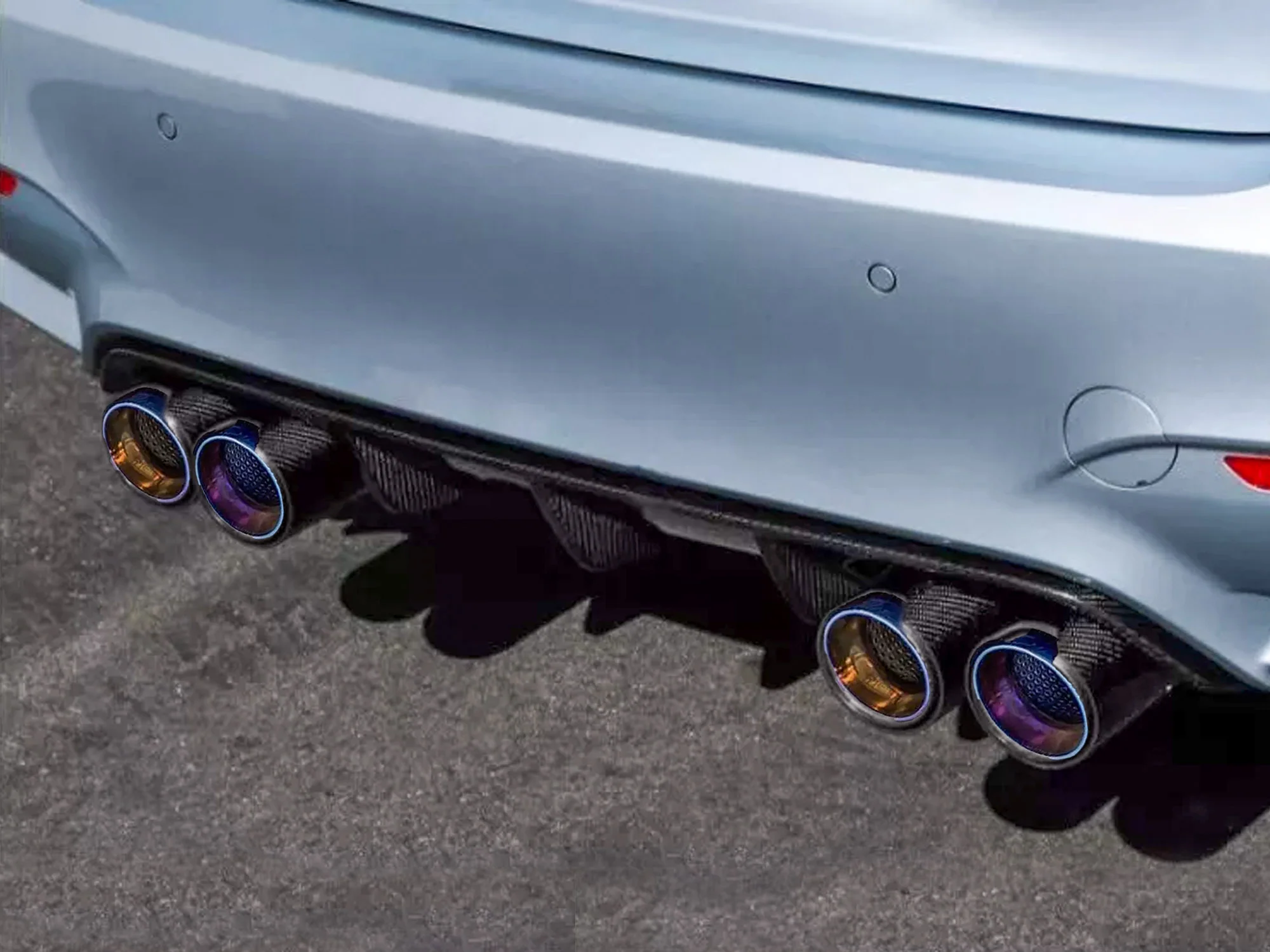 2.75" In 3.5" Out Carbon Fiber Blue Exhaust Tips 4PCS Set For Audi S4 S5 S6 S7, BMW 3/4 Series, Ford Mustang GT, Genesis G70, Kia Stinger - Image 2