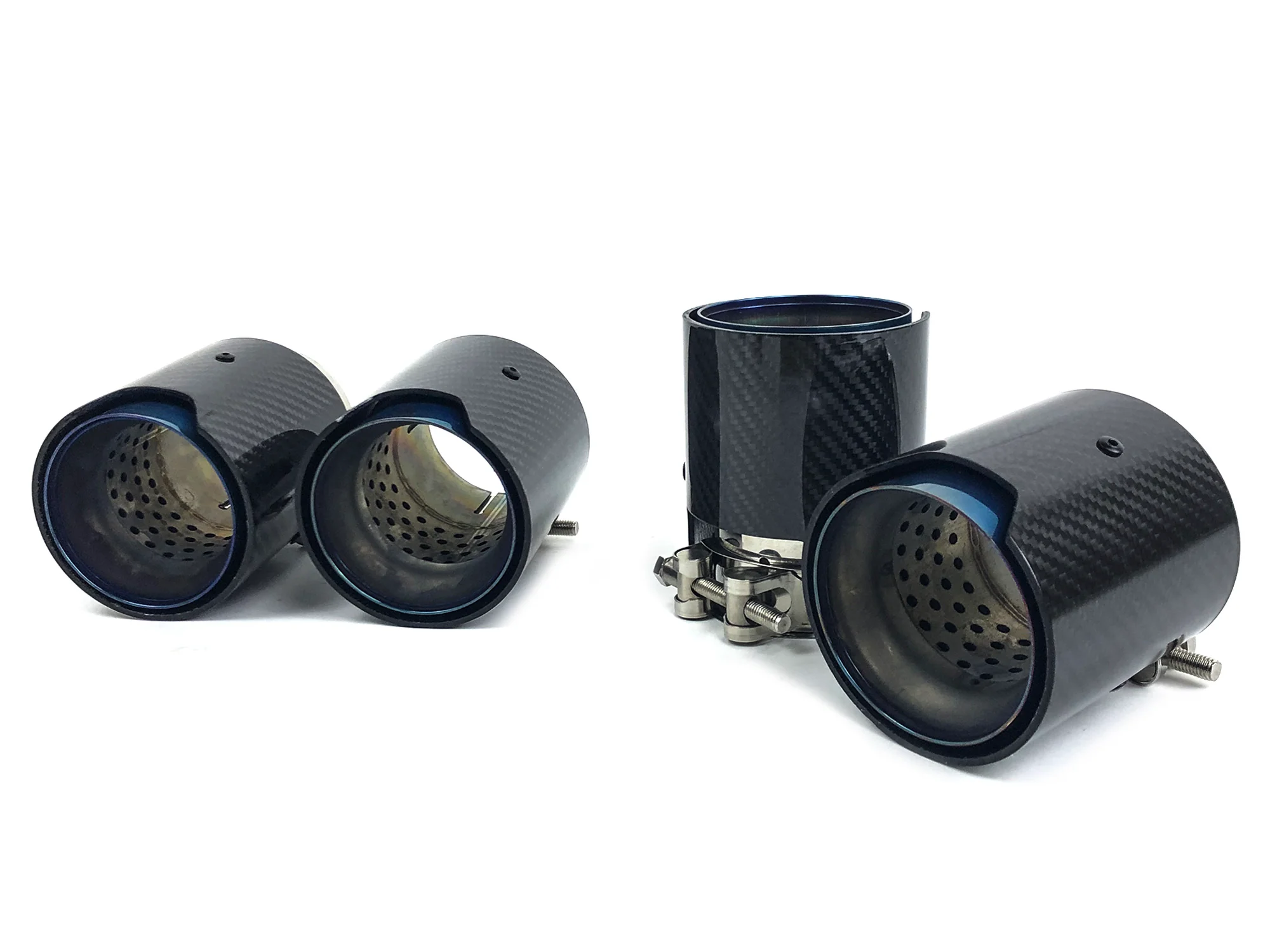 2.75" In 3.5" Out Carbon Fiber Blue Exhaust Tips 4PCS Set For Audi S4 S5 S6 S7, BMW 3/4 Series, Ford Mustang GT, Genesis G70, Kia Stinger - Image 8