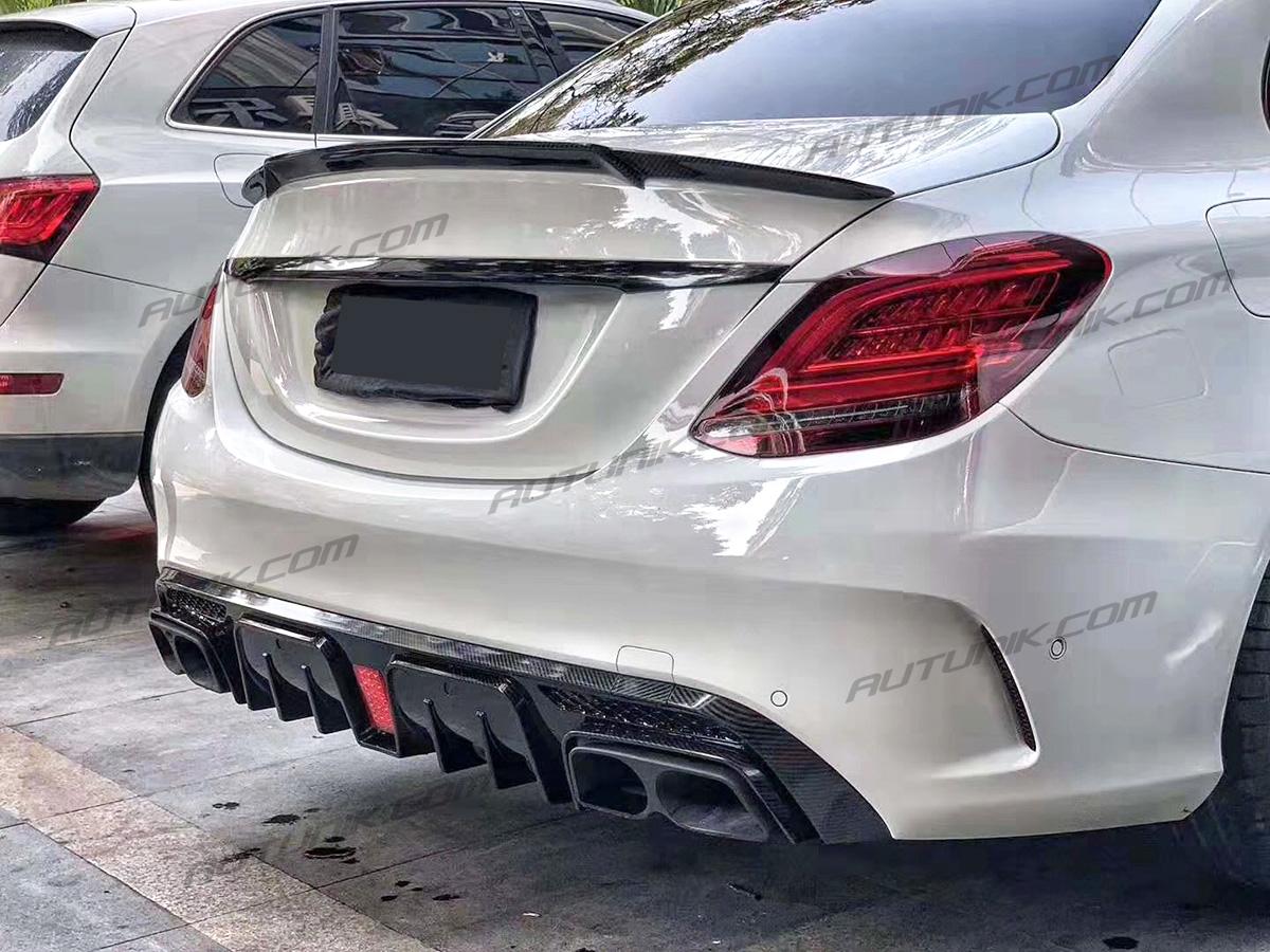 Carbon Fiber Style Rear Diffuser+ Black Exhaust Tips for 2015-2021 Mercedes W205 C300 C450 C43 C300 Sedan AMG Bumper - Image 5