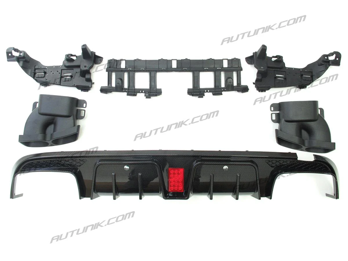 Carbon Fiber Style Rear Diffuser+ Black Exhaust Tips for 2015-2021 Mercedes W205 C300 C450 C43 C300 Sedan AMG Bumper - Image 6