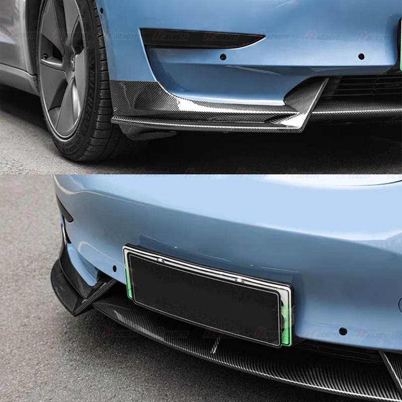 Carbon Style Front Bumper Lip Spoiler Splitter For Tesla Model Y 2020-2024 - Image 2