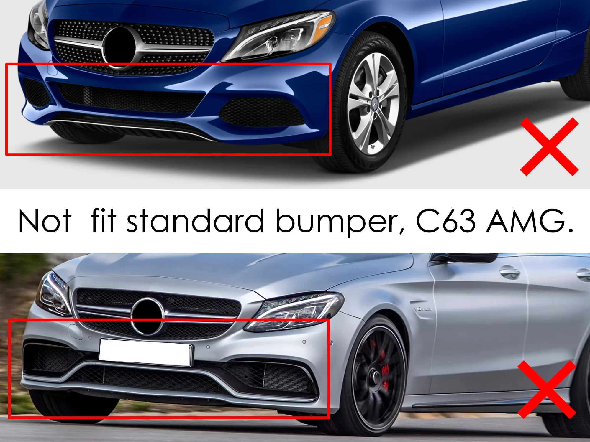 3pcs For Mercedes-Benz W205 AMG 2015-2018 Front Bumper Lip Lower Molding Trim Chrome - Image 5
