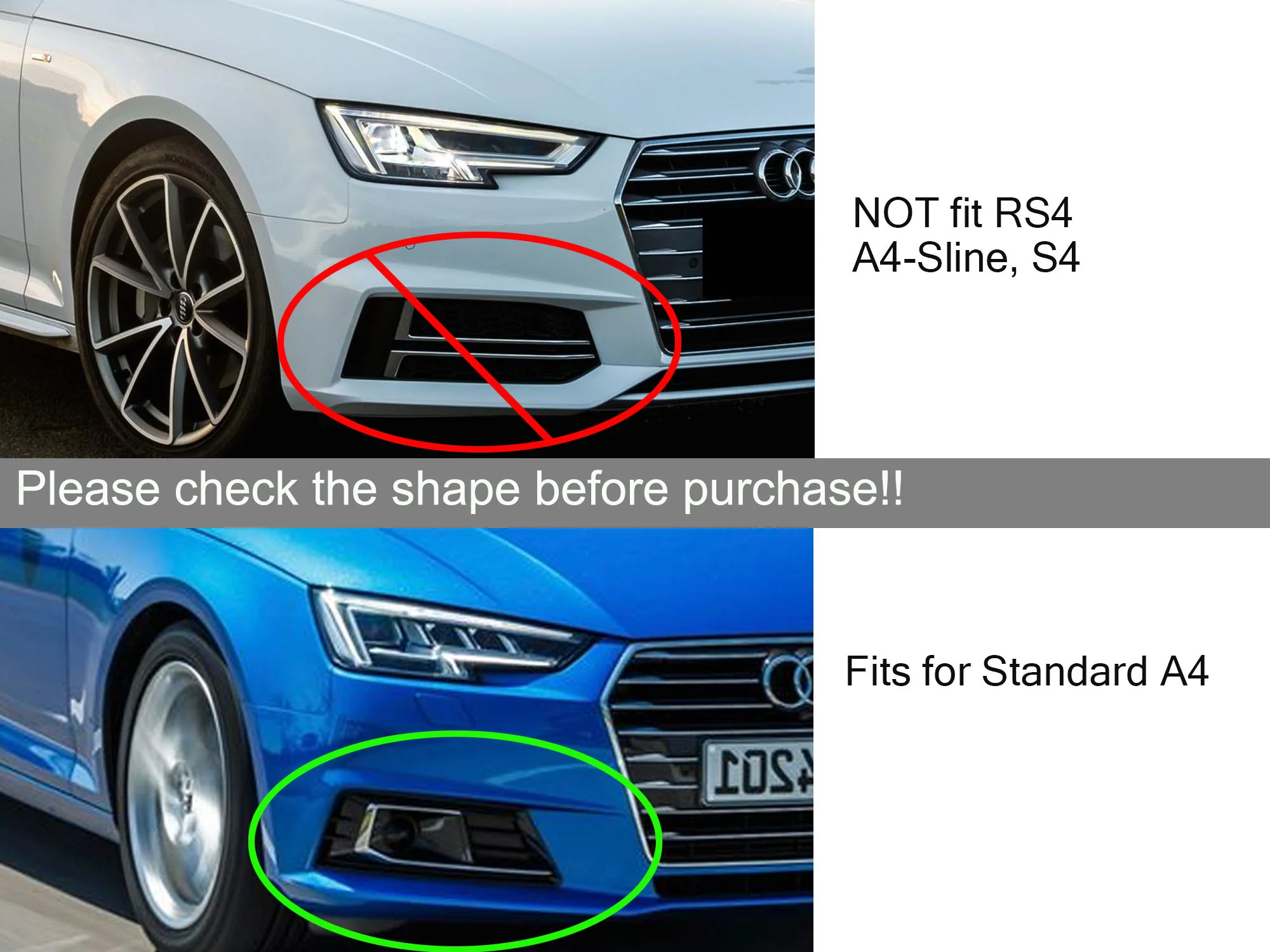 Chrome/Black Fog Light Cover Grille for Audi A4 B9 Non-Sline 2017 2018 2019 - Image 5