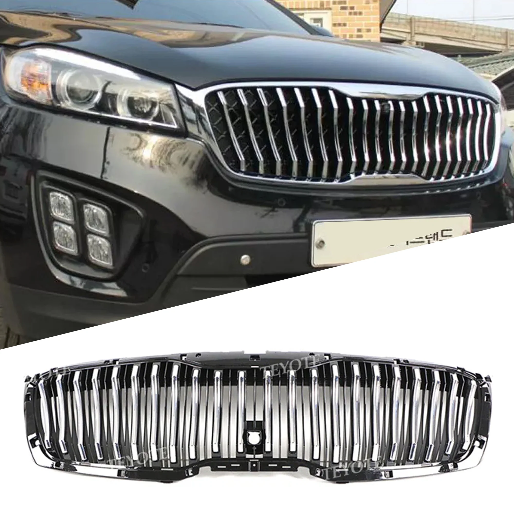 Chrome / Black Front Bumper Upper Grille Radiator Fits For KIA Sorento 2019 2020 - Image 4