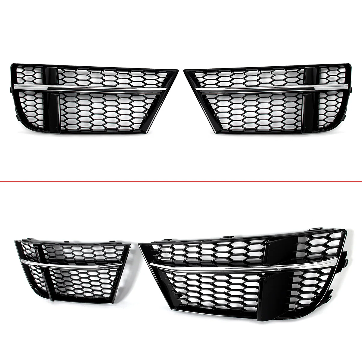Chrome+Black Honeycomb Fog Light Grill Mesh Cover Fits Audi A3 S Line 2017-2020 - Image 10