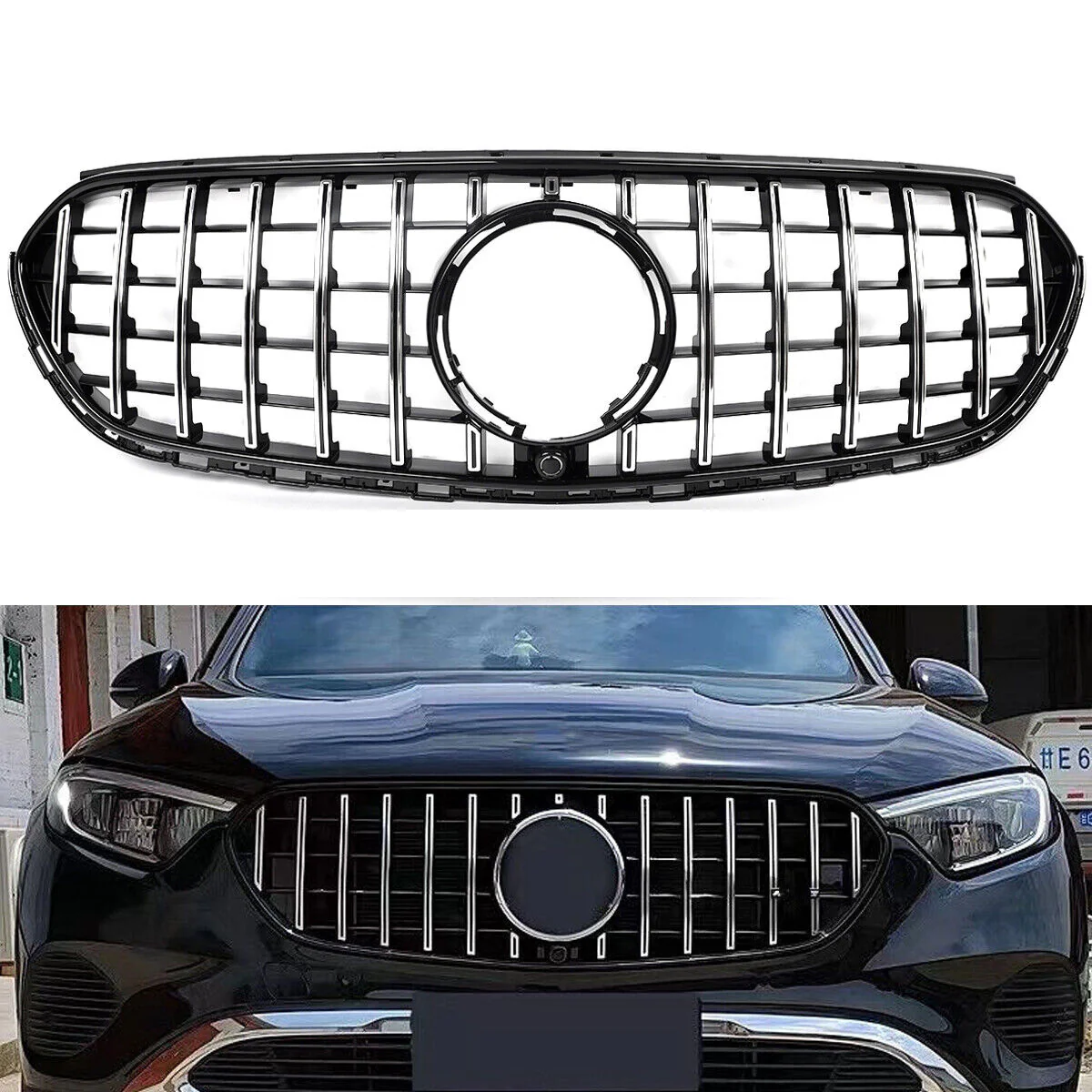 Chrome Front Bumper Grill For Mercedes GLC X254 GLC200 GLC300 GLC400 GLC350 NON-AMG 2023-2026