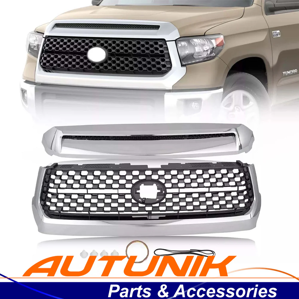 Fit 2014-2021 Toyota Tundra Chrome Front Grille & Hood Bulge Molding Set 2PCS