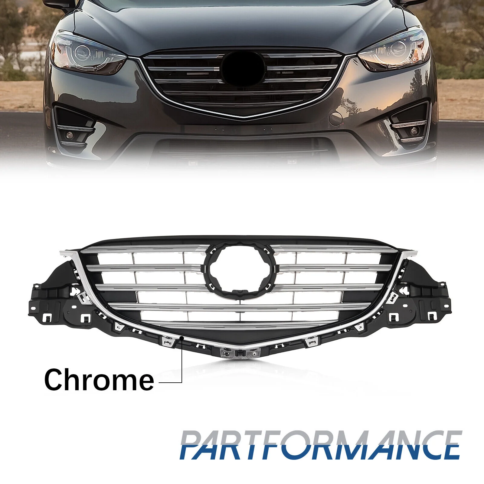 Chrome Front Upper Grille Assembly For 2015-2016 Mazda CX-5 KA0G50710B MA1200208 - Image 2