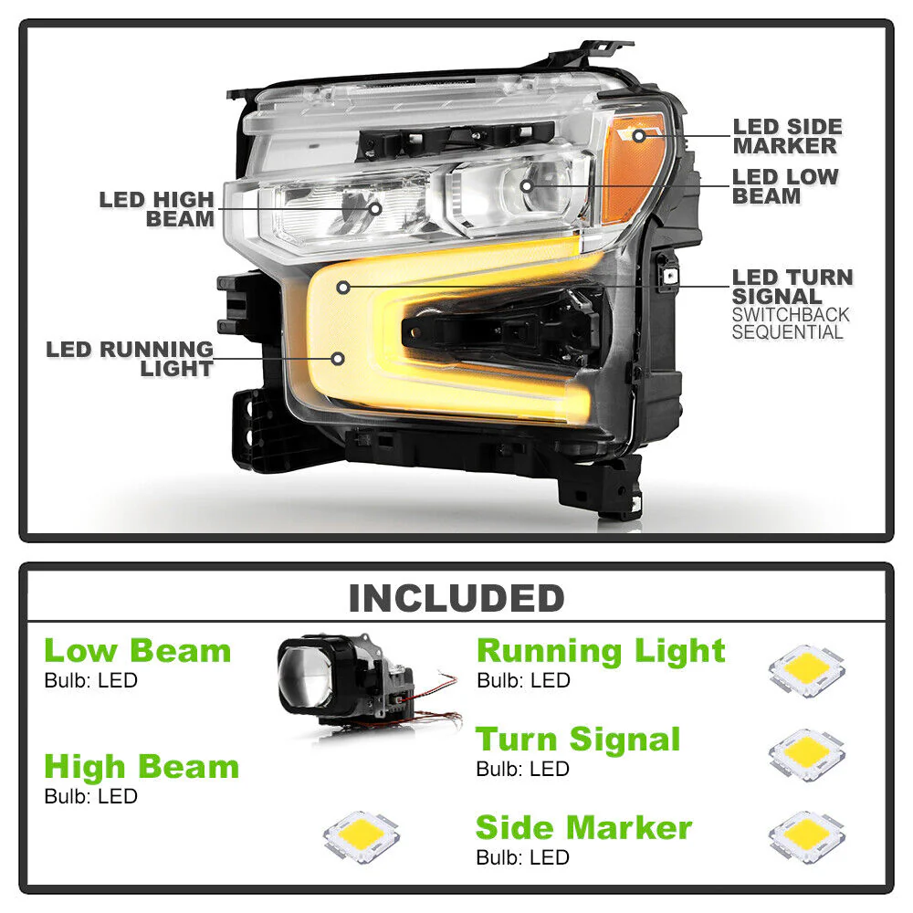 For 2022-2024 Chevy Silverado 1500 Chrome LED DRL w/ White Animation Headlights - Image 3