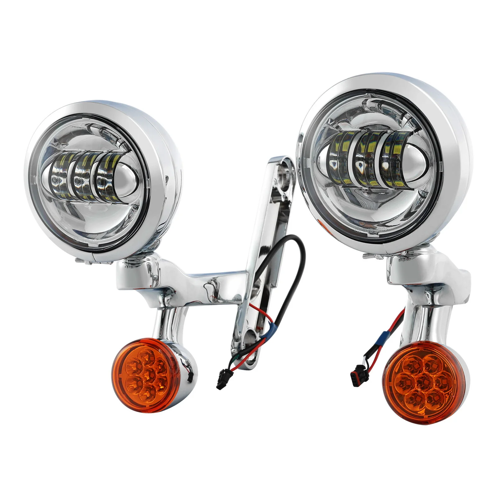 Chrome LED Spot Fog Passing Lights Lamp Turn Signals Bar Kit Fit for Harley Road King - Image 4