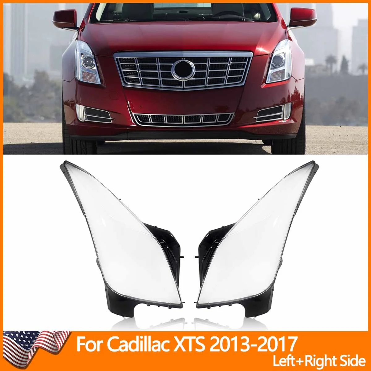 Clear Headlight Lens Covers Left + Right for 2013-2017 Cadillac XTS Replacement Shells - Image 2