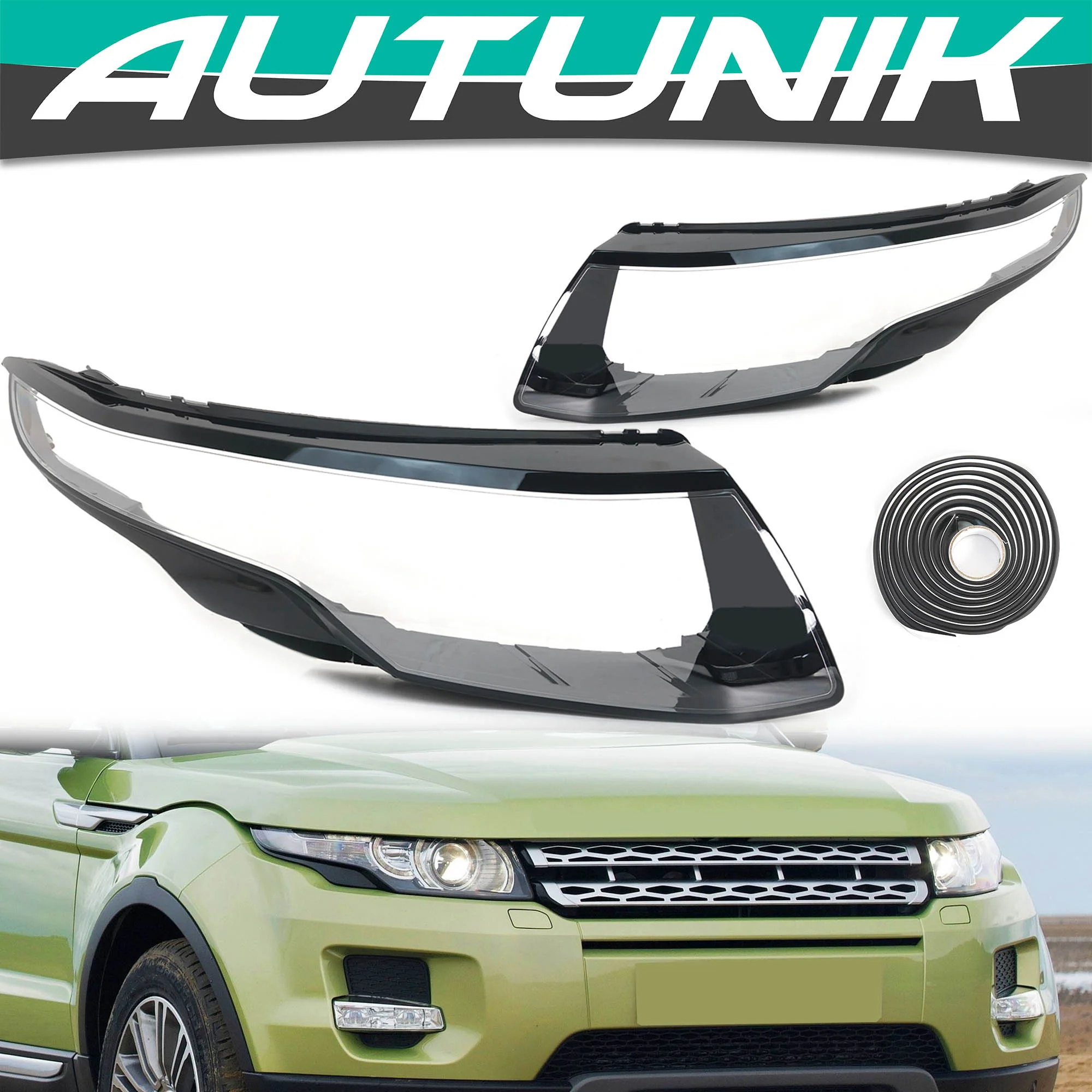 Pair Left+Right Headlight Lens Cover For Land Rover Range Rover Evoque 2012-2019