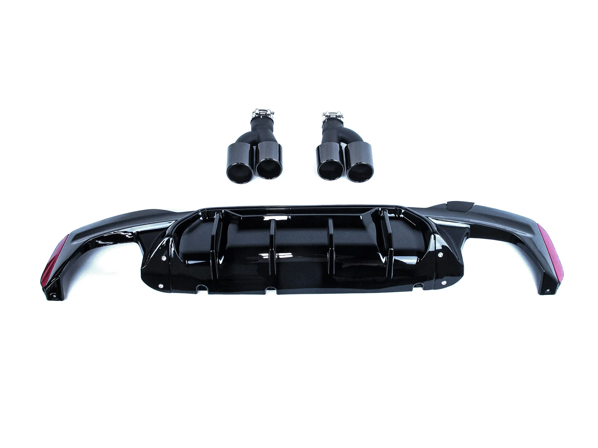 MP Style Gloss Black Diffuser + Twin Exhaust Tips For BMW G30 530i 540i M Sport 2017–2023 - Image 4