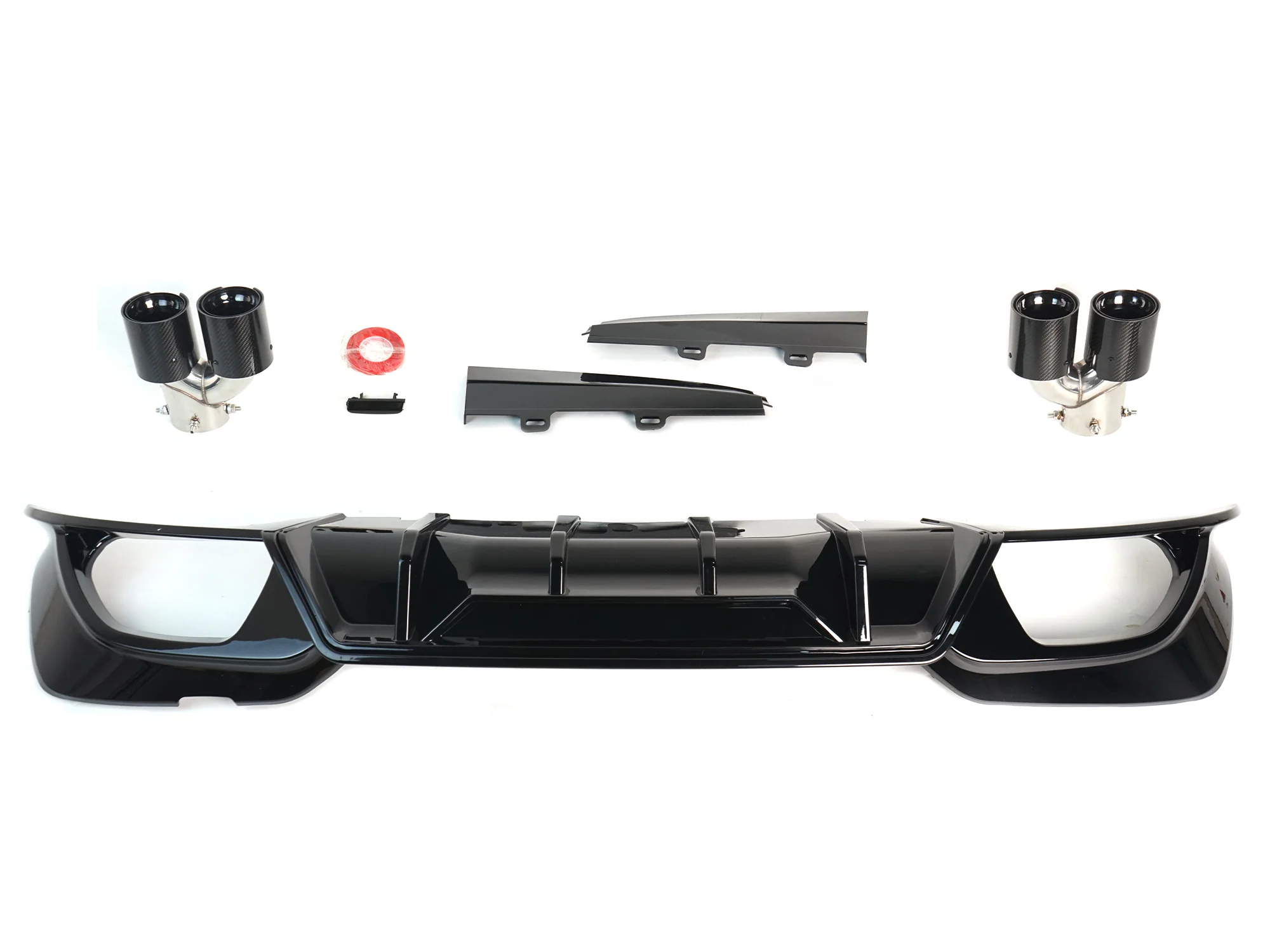 For 2019-2022 BMW G20 M340i Gloss Black Rear Diffuser w/ Carbon Fiber Quad Exhaust Tips - Image 3