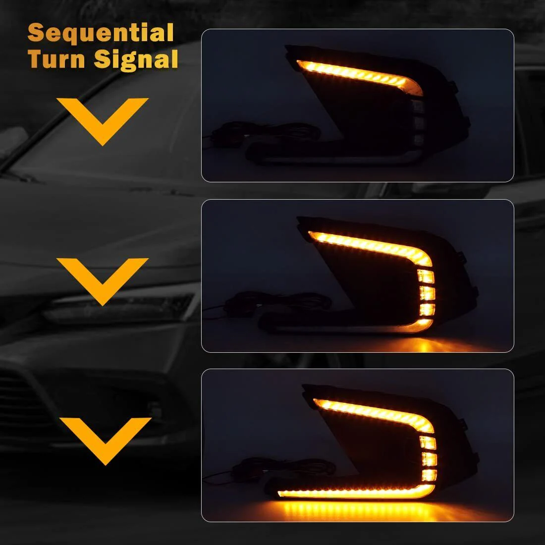 Fits 2022-2024 Honda Civic Sedan Hatchback Driving LED DRL & Fog Lights Kit - Image 7