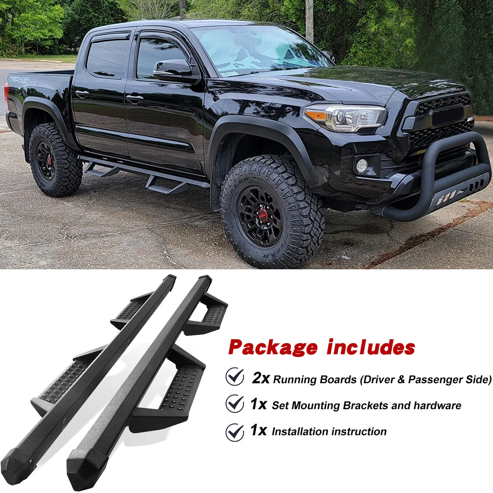 Drop Running Boards FOR 2024 2025+ Toyota Tacoma Crew Cab 3" Black Nerf Bar - Image 7