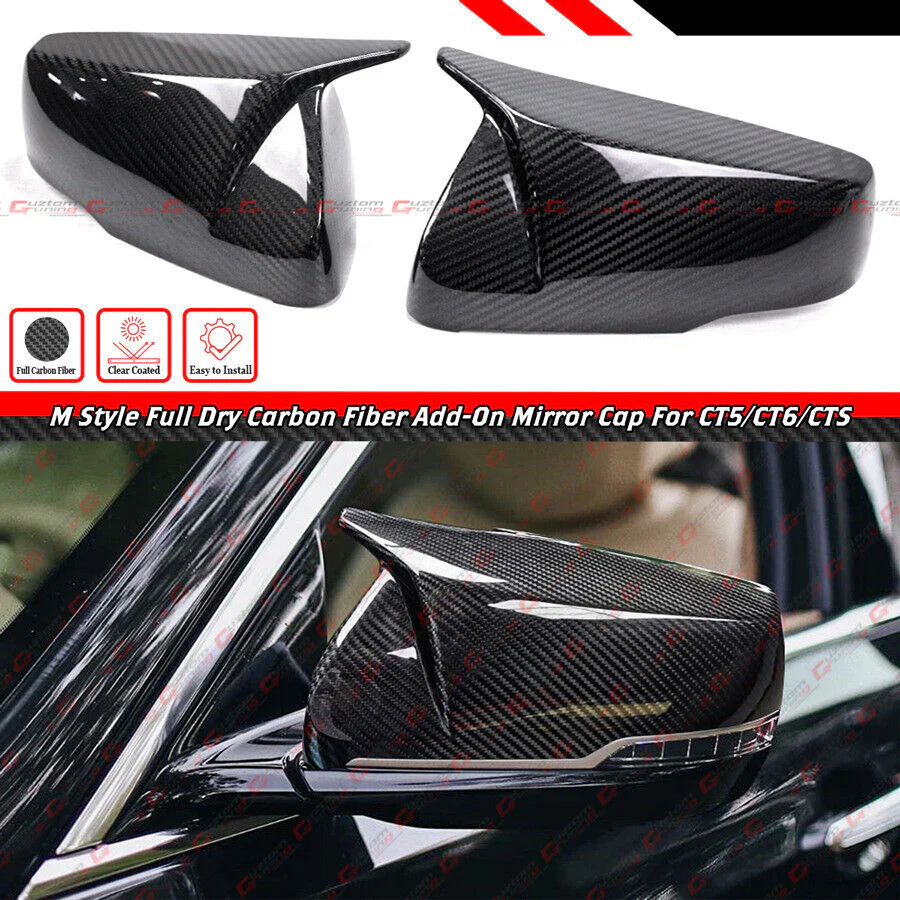 Dry Carbon Fiver Mirror Cover Caps for 2014-2024 Cadillax CTS CT5 CT6