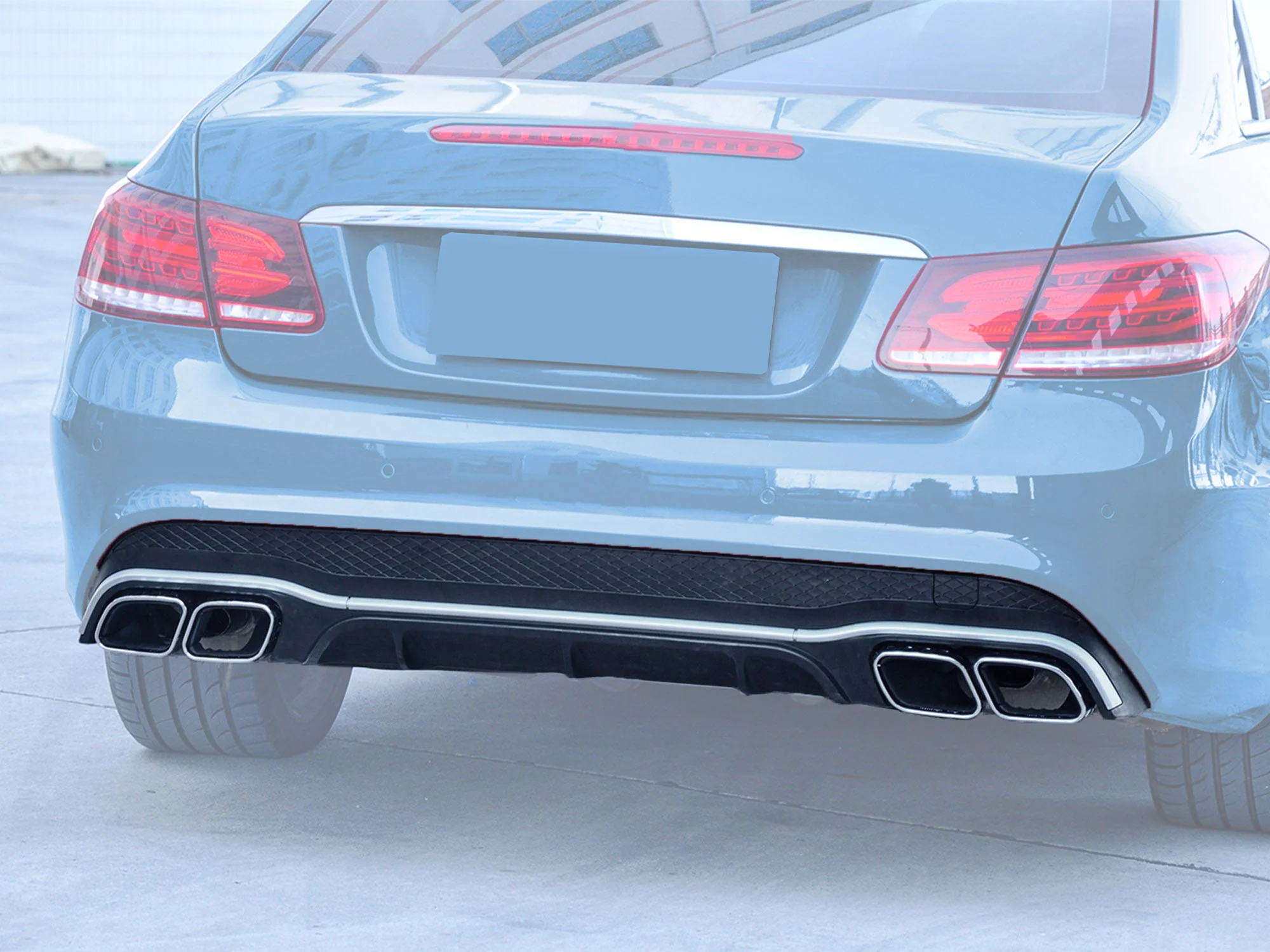 Gloss Black Rear Diffuser w/ Silver Exhaust Tips for Mercedes C207 E250 E400 E500 E550 Coupe AMG 2014-2017 - Image 2