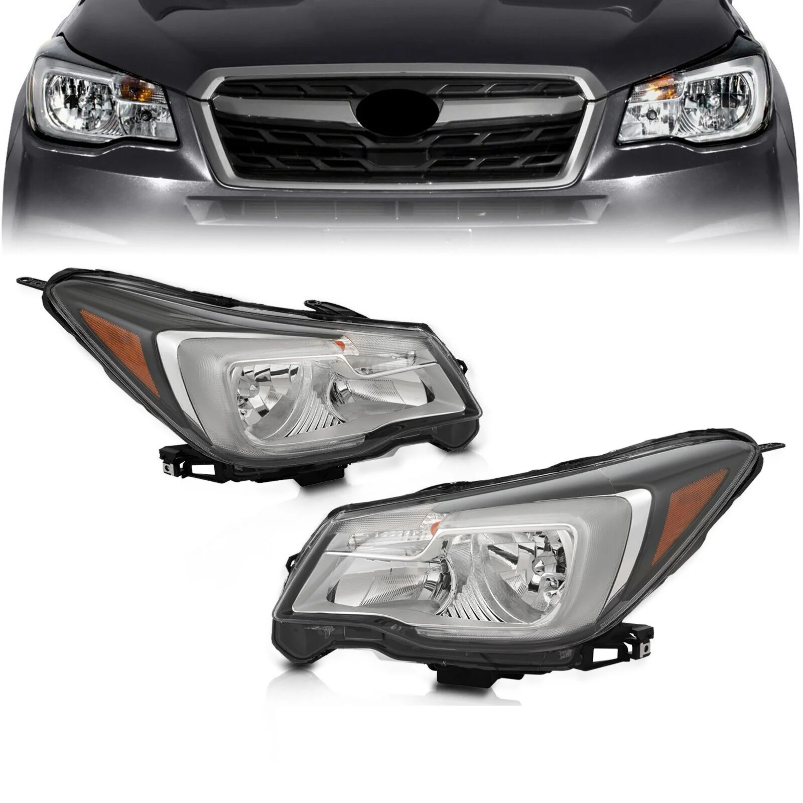 Halogen Headlights Left+Right Side W/Bulb For 2017-2018 Subaru Forester