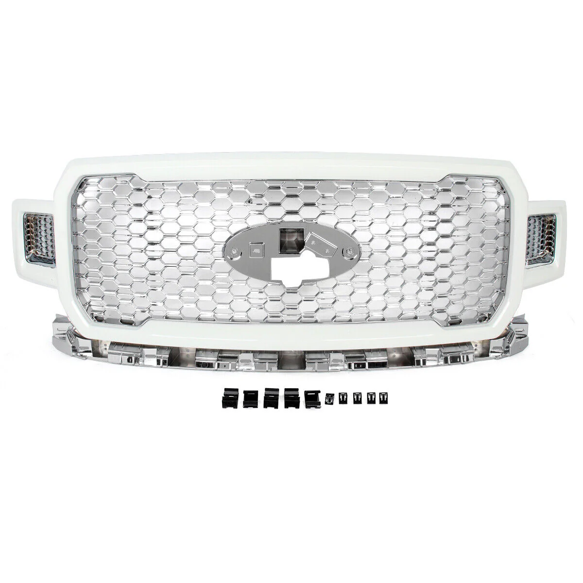 Fit 2018-2020 Ford F-150 F150 Oxford White+Chrome Honeycomb Front Bumper Grille - Image 2
