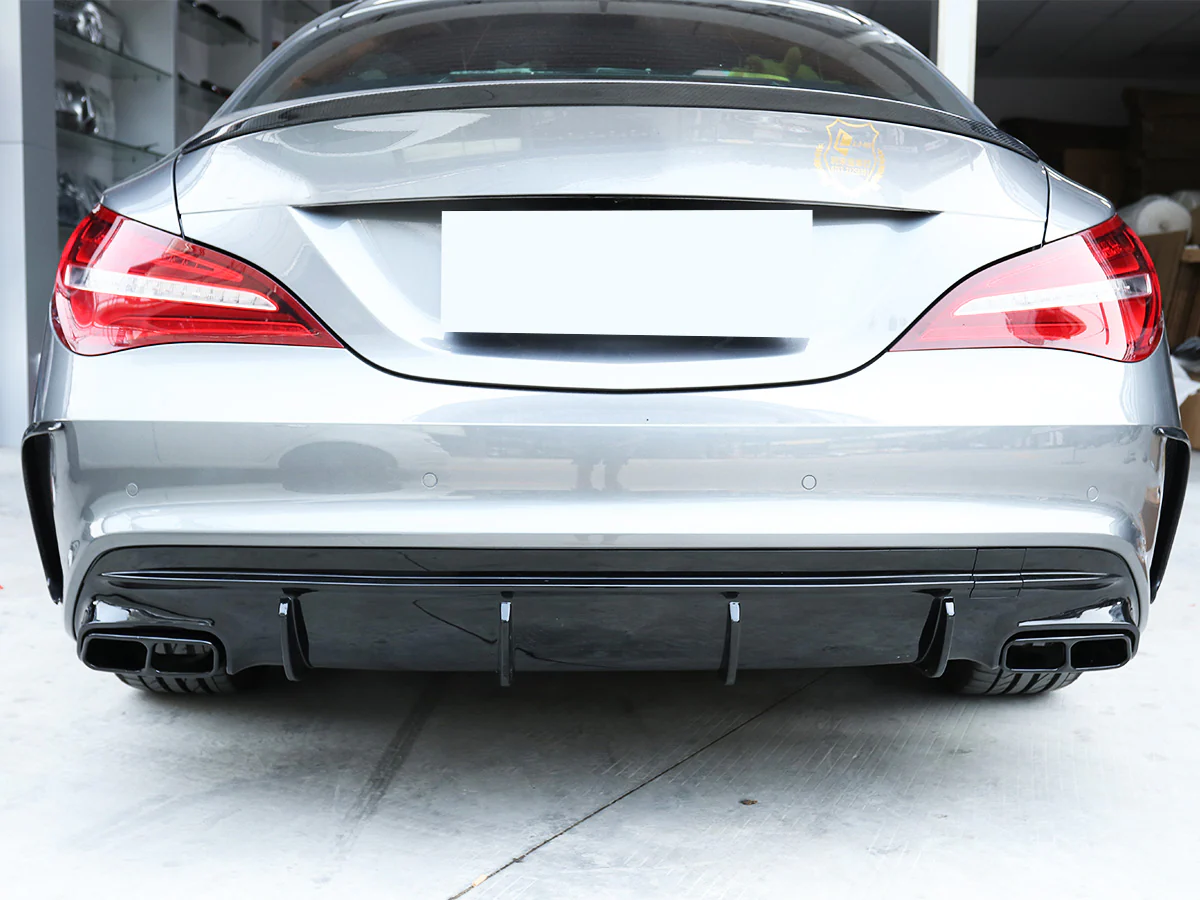 Fit For Mercedes Benz W117 CLA250 2017-2019 Rear Bumper Diffuser Lip W Exhaust Tailpipes Gloss Black - Image 2