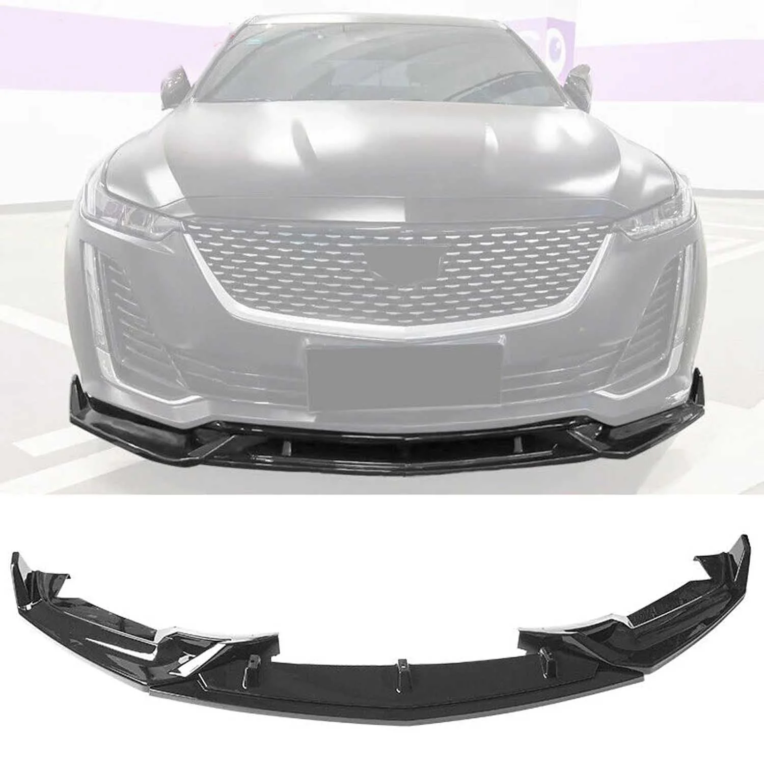 Fits 2020-2024 Cadillac CT5 3PCS Gloss Black PP Front Bumper Lip Spoiler Splitter (NOT FIT CT5-V) - Image 2