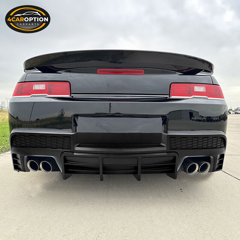 Fits 2014 2015 Chevrolet Camaro Ikon Style Rear Diffuser Bumper Lip Spoiler Gloss Black PP - Image 2