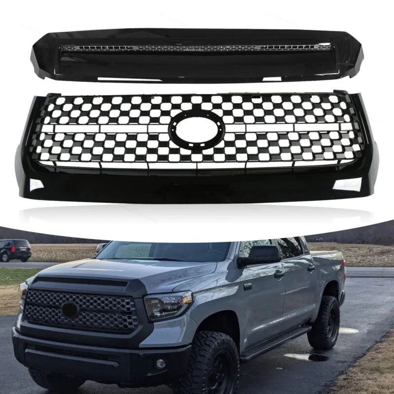 Gloss Black Fit for 2014-2021 Toyota Tundra Front Grille & Hood Bulge Molding - Image 2