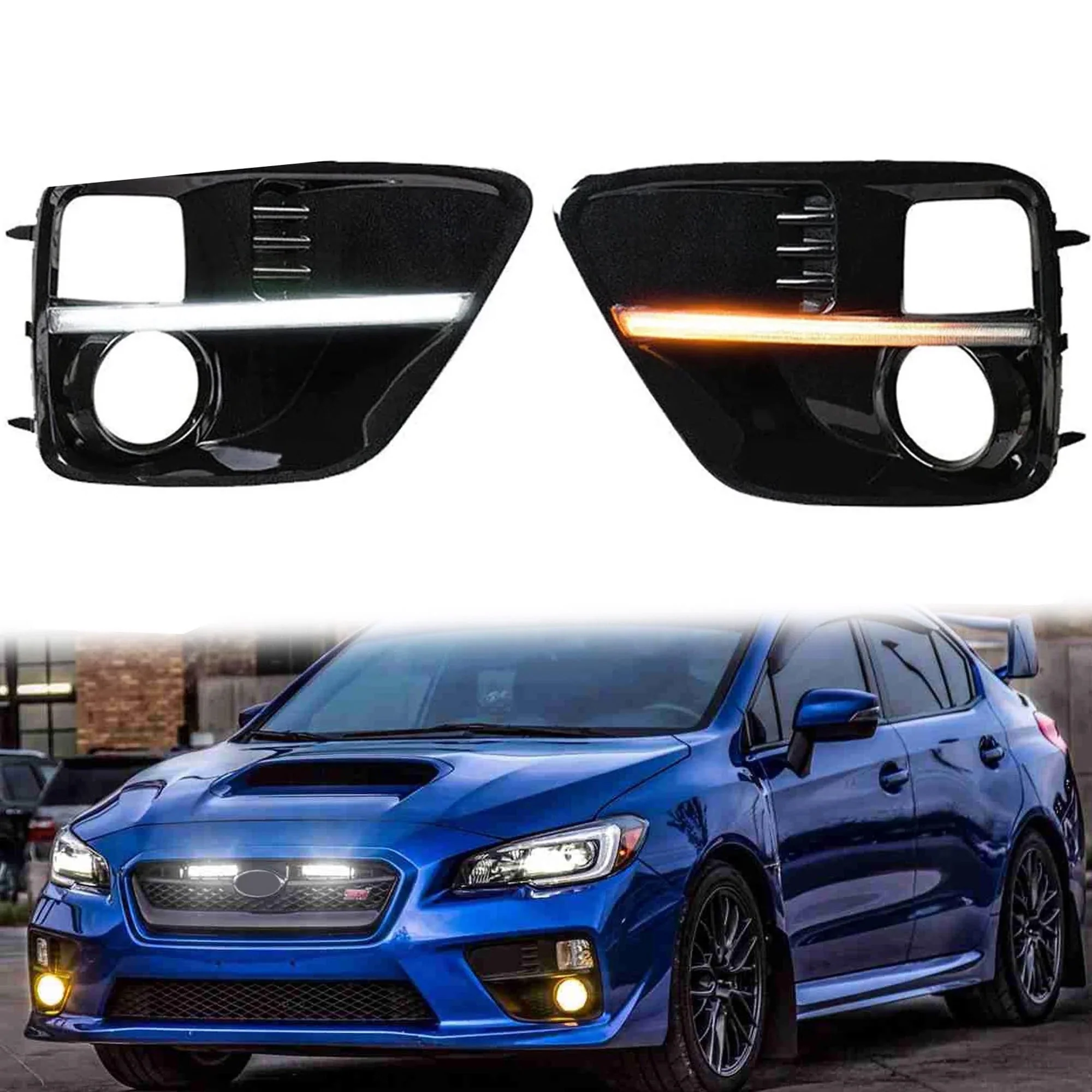 LED DRL Bumper Driving Fog Lights Lamps Bezels Fits 2015 2016 2017 Subaru WRX STI
