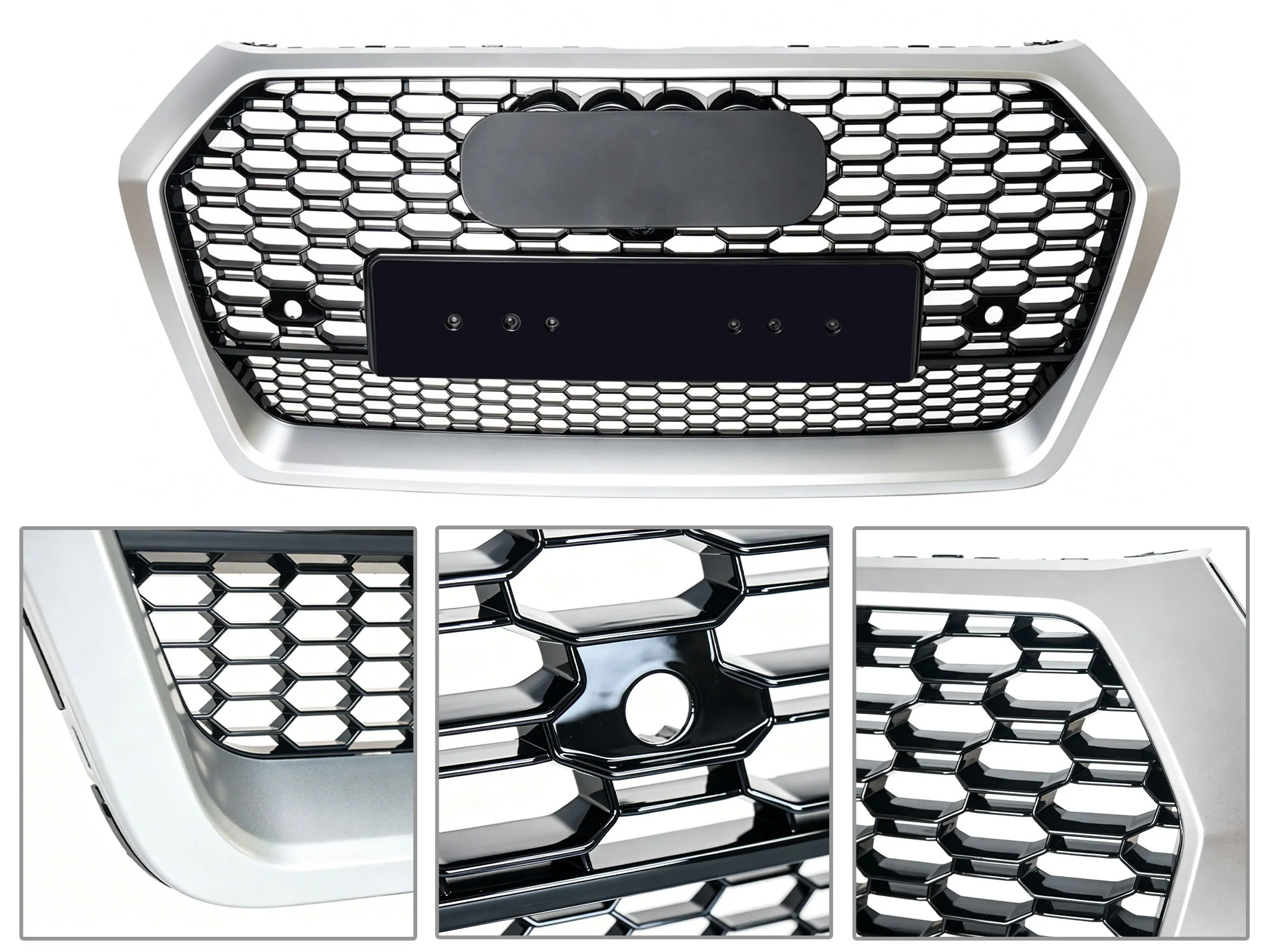 Fits 2018-2020 Audi Q5 SQ5 Front Bumper Grille Mesh Grille ( Black Honeycomb + Chrome Frame) - Image 7