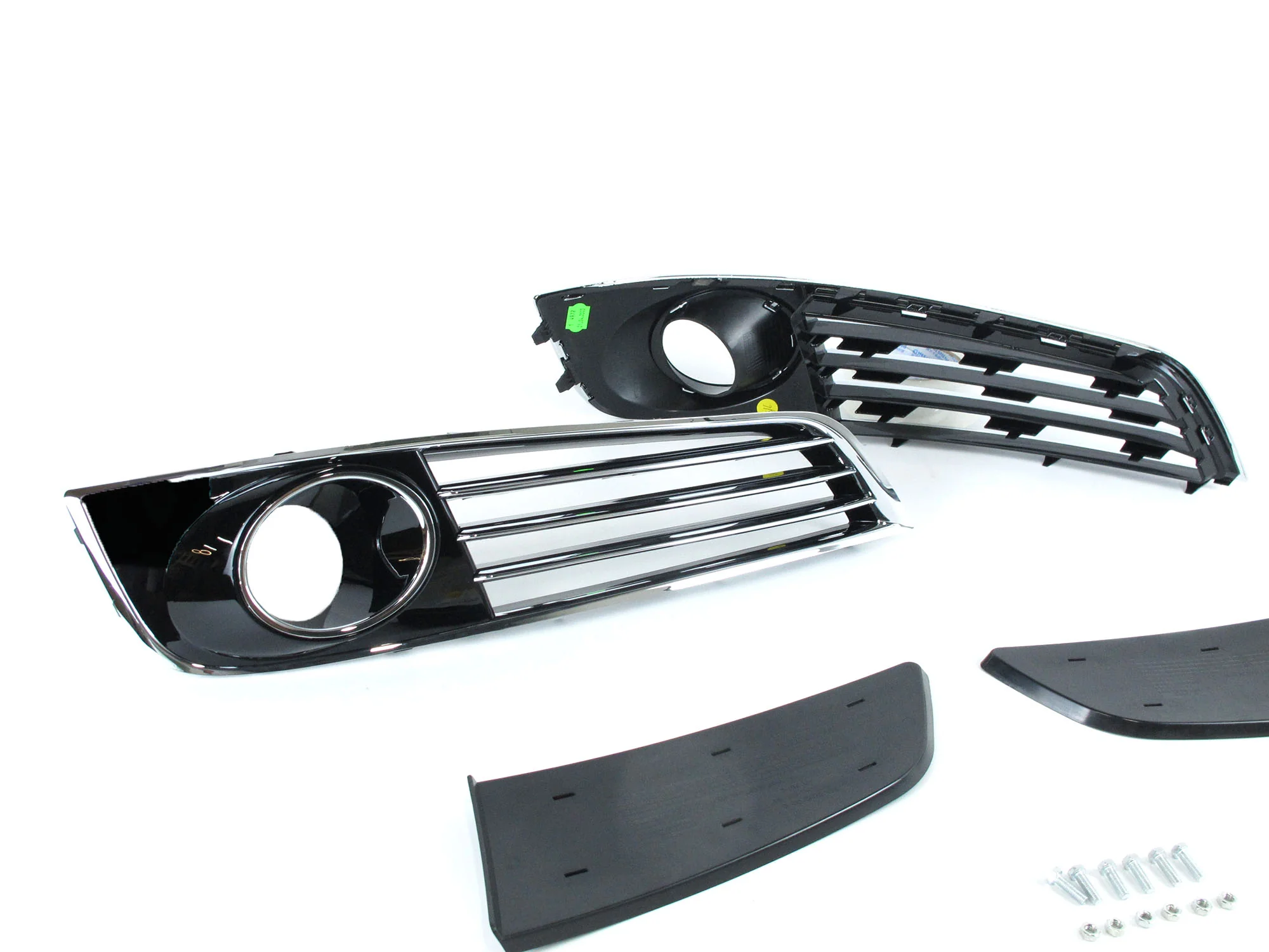 Chrome/Black Fog Light Cover Grille Trim w/ ACC Dummy Cap for 2011-2014 Audi A8 D4 - Image 13