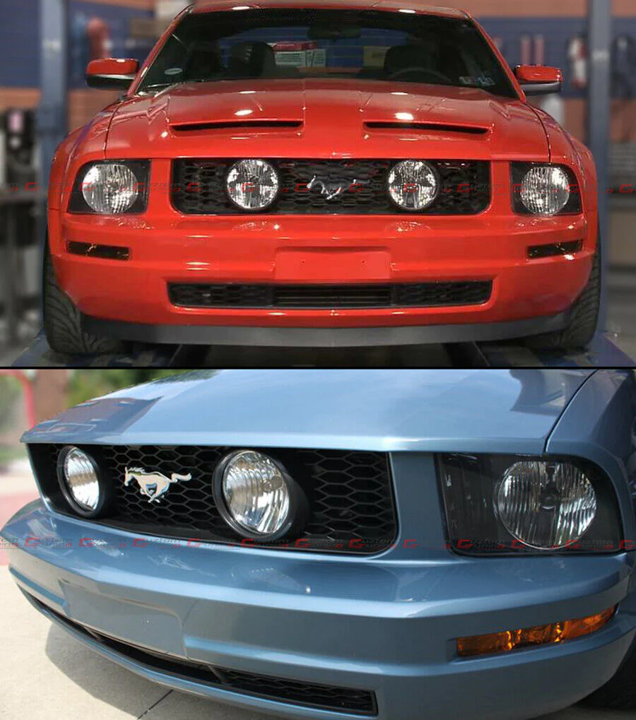 For 2005-2009 Ford Mustang 4.0L V6 Front Mesh Grill Dual Clear Lens Halo Fog Lights - Image 4