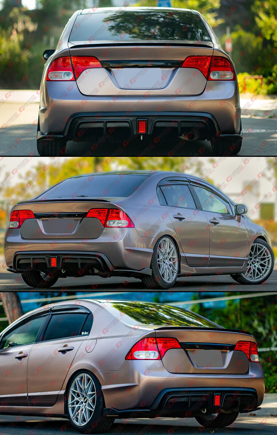 For 2006-2011 Honda Civic Sedan Gloss Black Rear Bumper Winglet Corner Spats Extension - Image 3