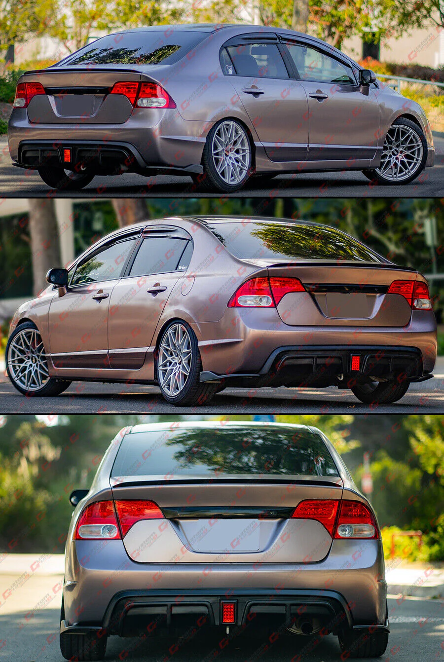 For 2006-2011 Honda Civic Sedan Matte Black Rear Bumper Corner Spats Extension - Image 3