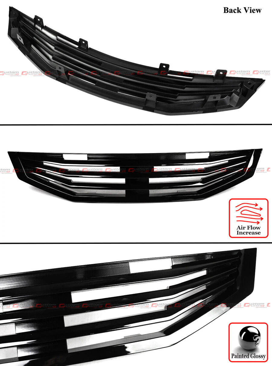 For 2008-2010 Honda Accord 2dr Coupe Glossy Black MU Style Front Grille Grill - Image 2