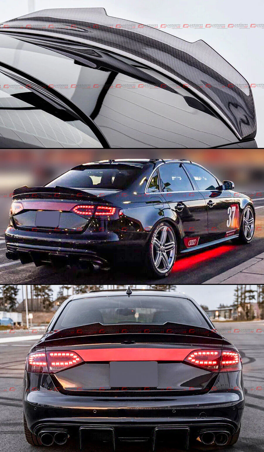 FOR 2008-2012 AUDI A4 B8 PSM STYLE HIGHKICK DUCKBILL CARBON FIBER TRUNK SPOILER WING - Image 5