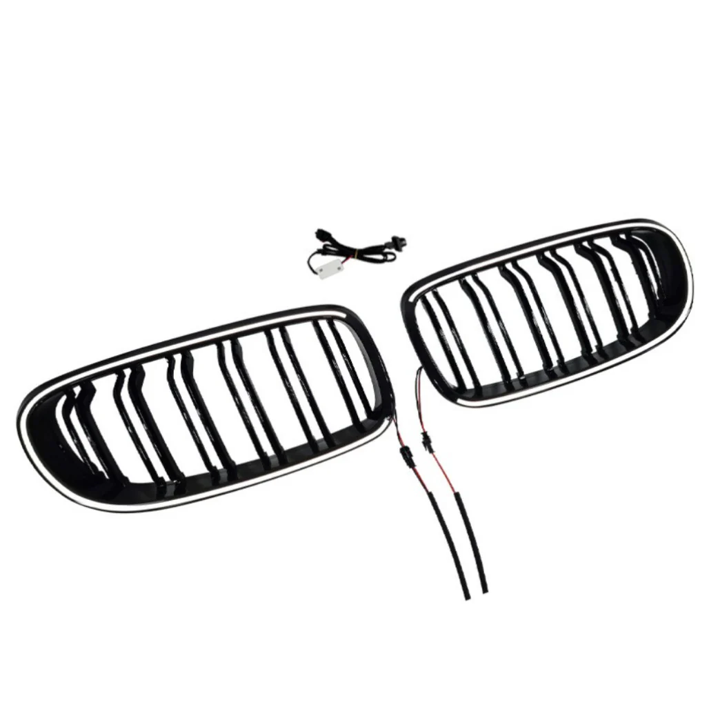 For 2009-2011 BMW 3 Series E90 Sedan Gloss Black Front Kidney Grille Bumper Grill w/ LED Light - Image 4