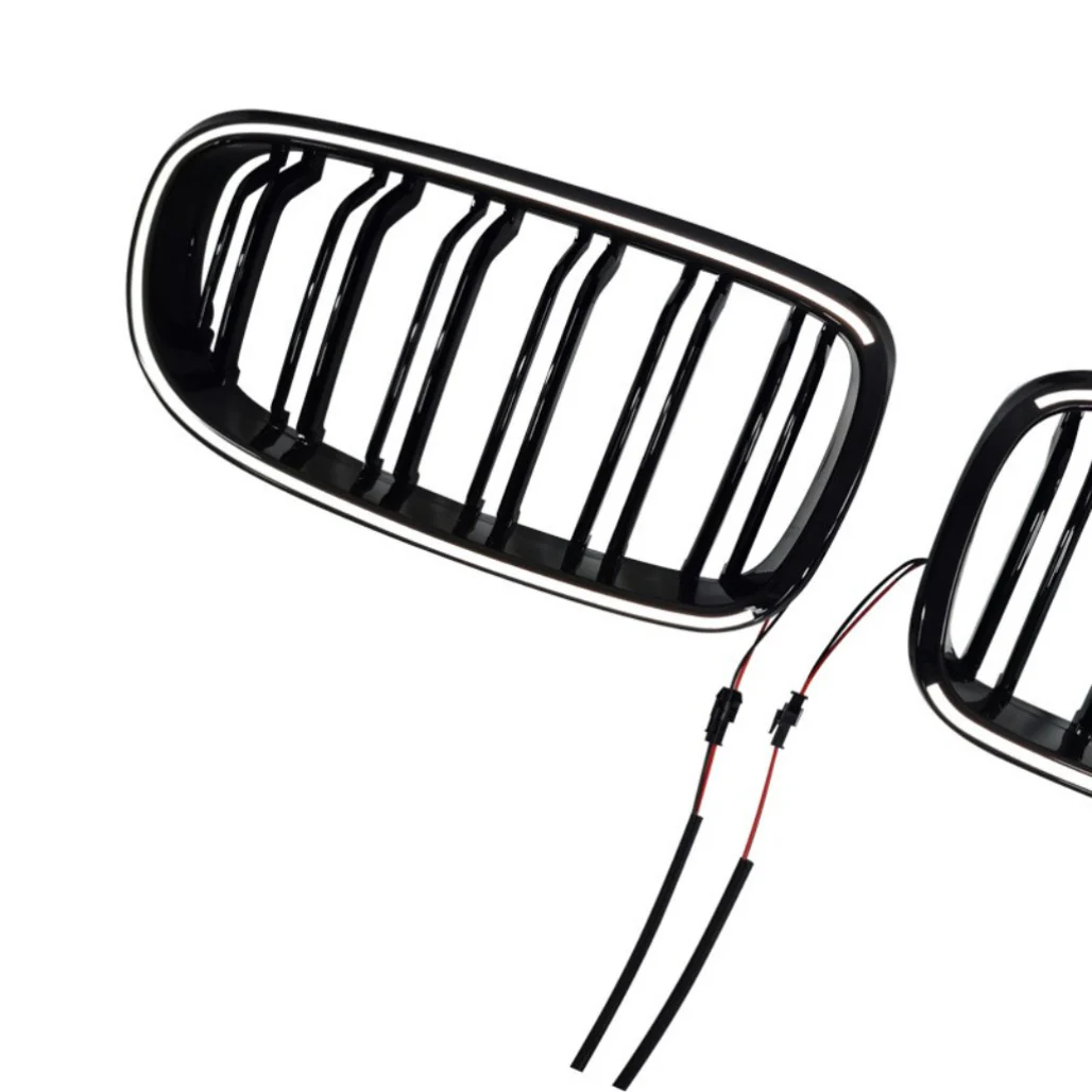 For 2009-2011 BMW 3 Series E90 Sedan Gloss Black Front Kidney Grille Bumper Grill w/ LED Light - Image 9