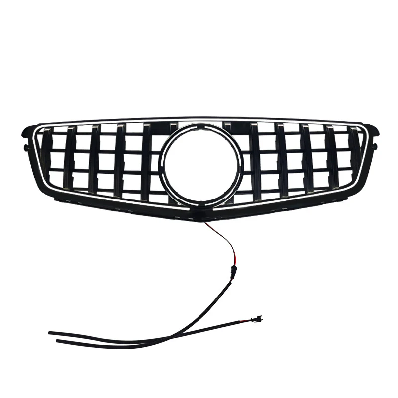 For 2009-2014 Mercedes Benz W204 C250 C300 C350 Front Bumper Grille W/LED Light Luminous GT Grill Gloss Black - Image 3