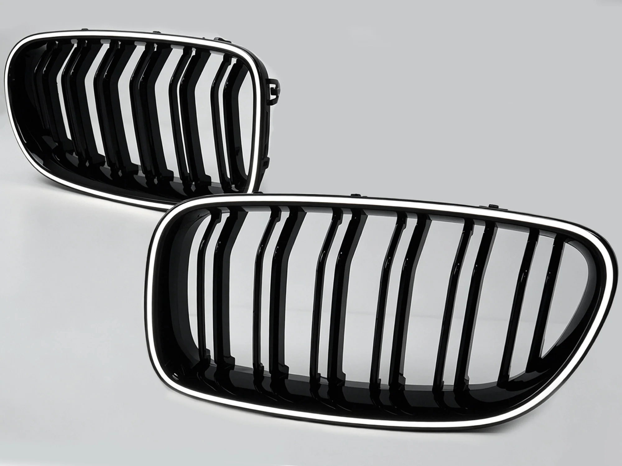 For 2010-2016 BMW 5 Series F10 F11 Front LED Kidney Grille Bumper Upper Grill Gloss Black - Image 4