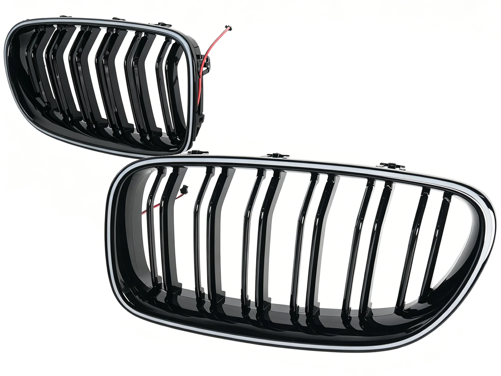 For 2010-2016 BMW 5 Series F10 F11 Front LED Kidney Grille Bumper Upper Grill Gloss Black - Image 7