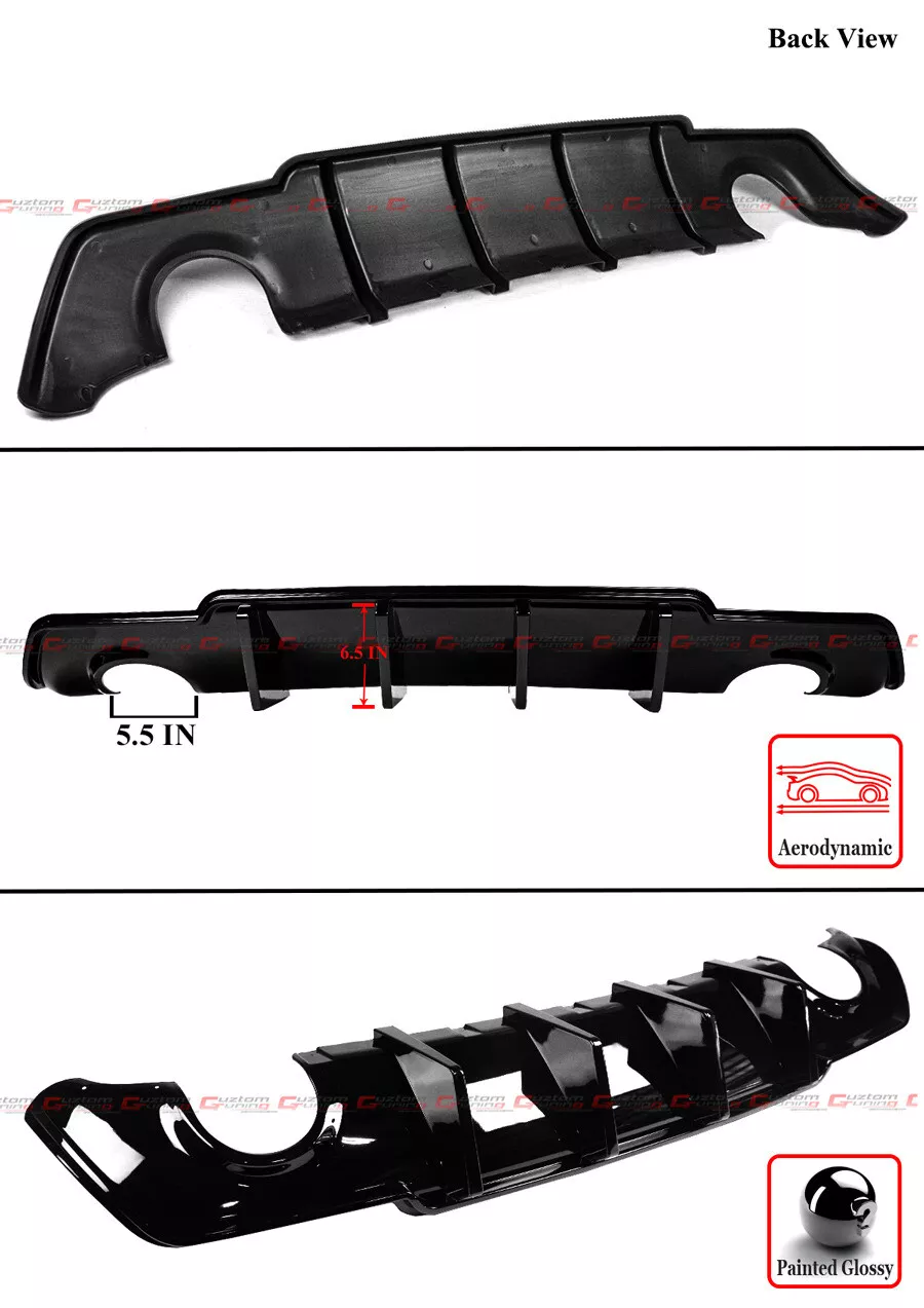 For 2012-2014 Chrysler 300 300s Ampp Gloss Black Shark Fin Rear Bumper Diffuser - Image 2