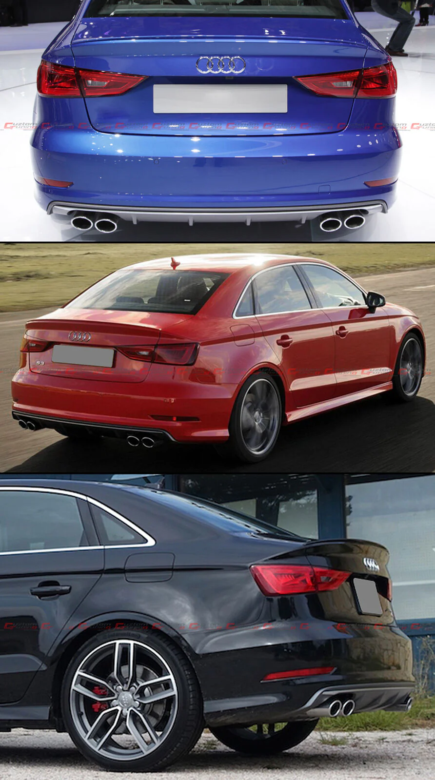 For 2013-2016 Audi A3 Non-Sline 8V Sedan S3 Style Quad Exhaust Shark Fin Rear Bumper Diffuser Valance - Image 3